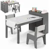 Kids Table and Chairs,3 in 1 Wooden Art Drawing Table with 2 Chairs,4 Fabric Bins,Table and Chair Set for Children Playroom 1