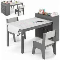 Kids Table and Chairs,3 in 1 Wooden Art Drawing Table with 2 Chairs,4 Fabric Bins,Table and Chair Set for Children Playroom 1