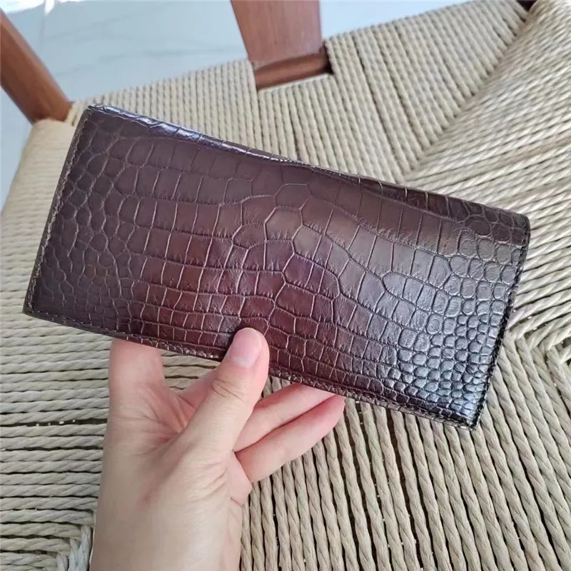 Authentic Real Crocodile Belly Skin Businessmen Long Bifold Wallet