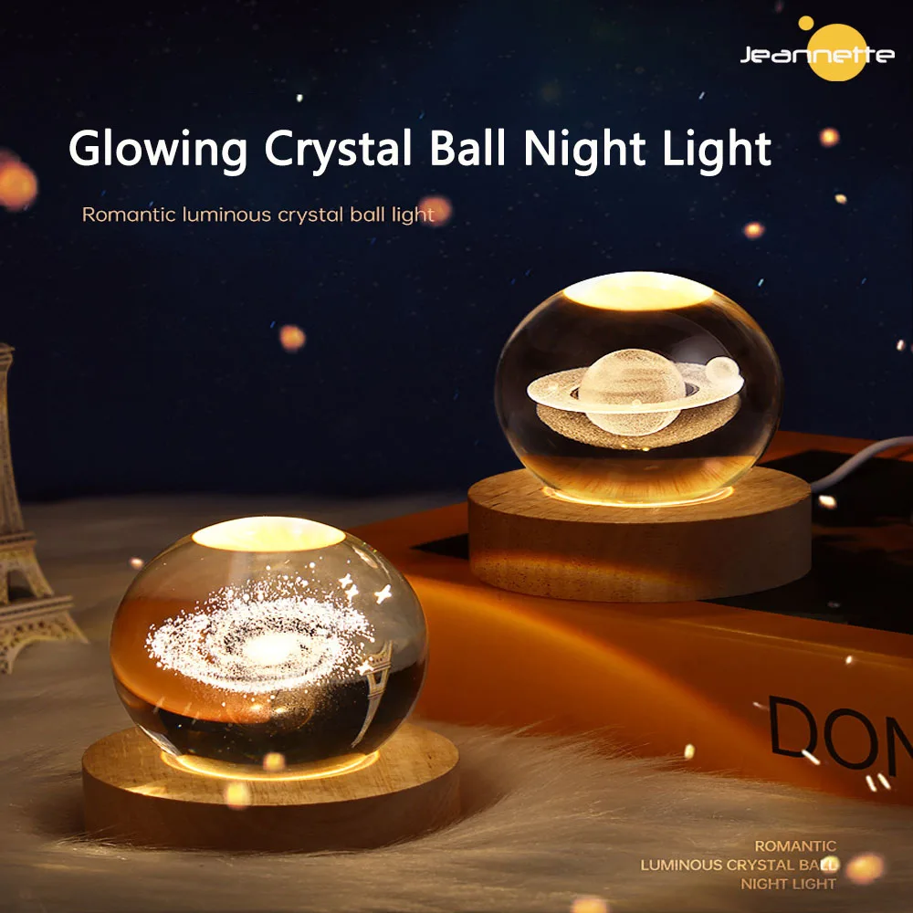 

LED USB 3D Night Light Crystal Ball Galaxy Stars Projector Nightlight for Birthday Party Decor Valentine's Day Bedside Xmas Lamp