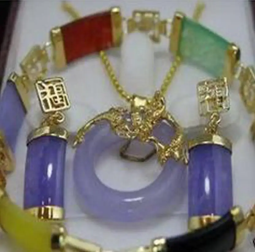 

New Women's Real jade pendant necklace earring bracelet set
