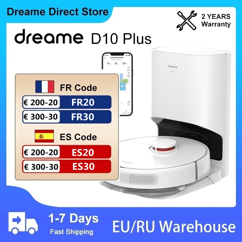 Dreame D10 Plus + Base de autolimpieza - Aspirador Robot Blanco