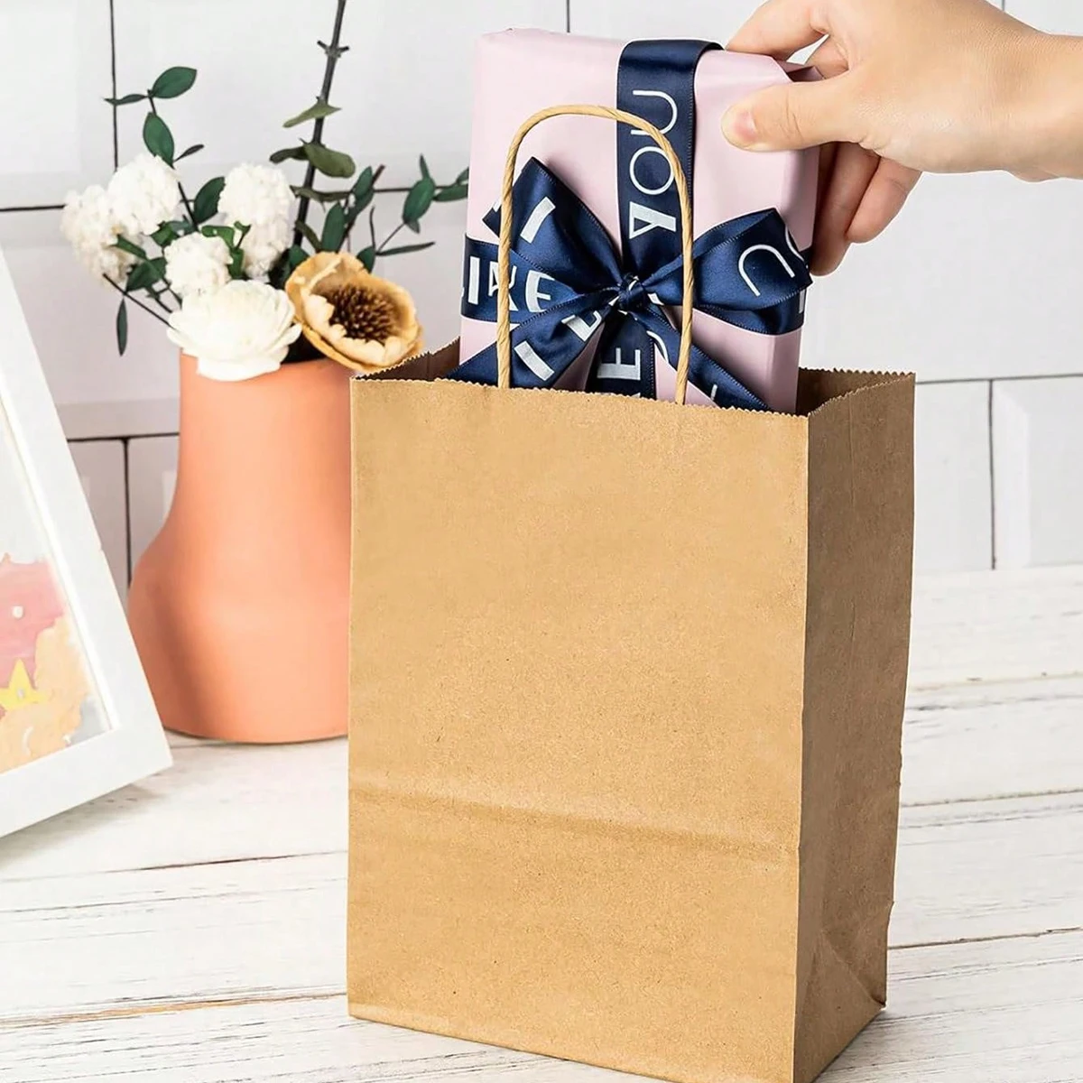 10pcs Khaki Kraft Paper Bag with Handle for Weddings and Parties