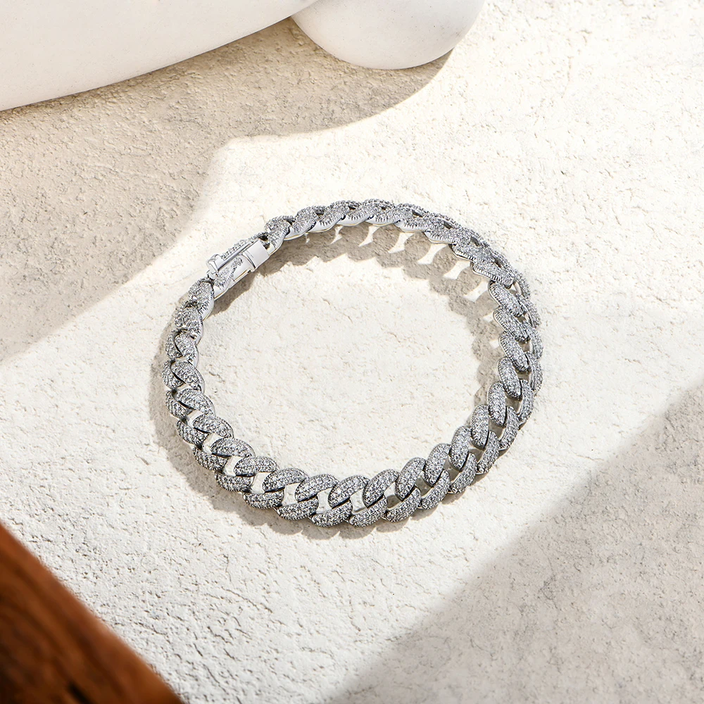 ATTAGEMS DVVS1 Full Moissanite Cuba Chain for Man Women 925 Sterling Silver 18k Gold Plated Hip Hop Tennis Bracelet Fine Jewelry - Image 3