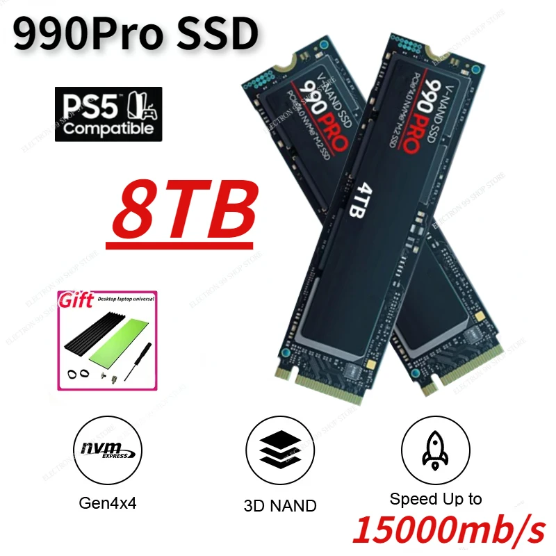 

8TB 2023 Newest Original 990PRO 2TB 1TB SSD Internal Solid State Disk M2 2280 PCIe Gen 4.0 X 4 NVMe for PlayStation 5/PS5/Laptop