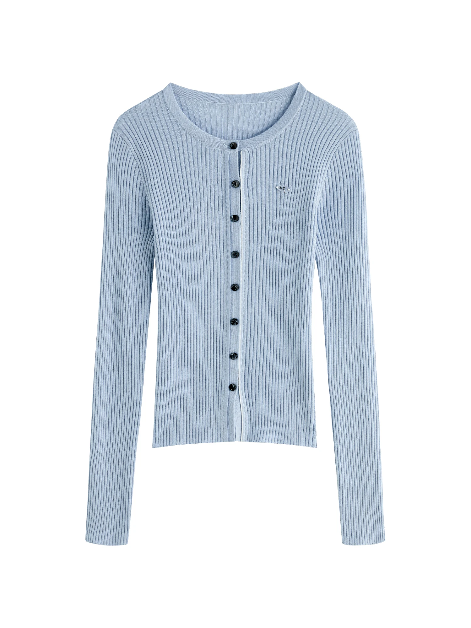 FSLE 30.1% Wool Women Slim Cardigans 2025 Spring Long Sleeve Knitwear Blue Thin Long Sleeve Solid Sweater 25FS11195 5