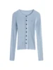 FSLE 30.1% Wool Women Slim Cardigans 2025 Spring Long Sleeve Knitwear Blue Thin Long Sleeve Solid Sweater 25FS11195 5