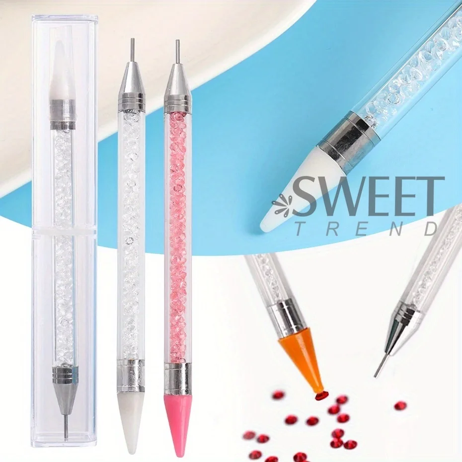 Dual-Ended Rhinestone Picker Pen With Tweezer Set Point Drill Wax Pencil Sticking Picking Dotting Jewelry Tools Decoration Kit 2