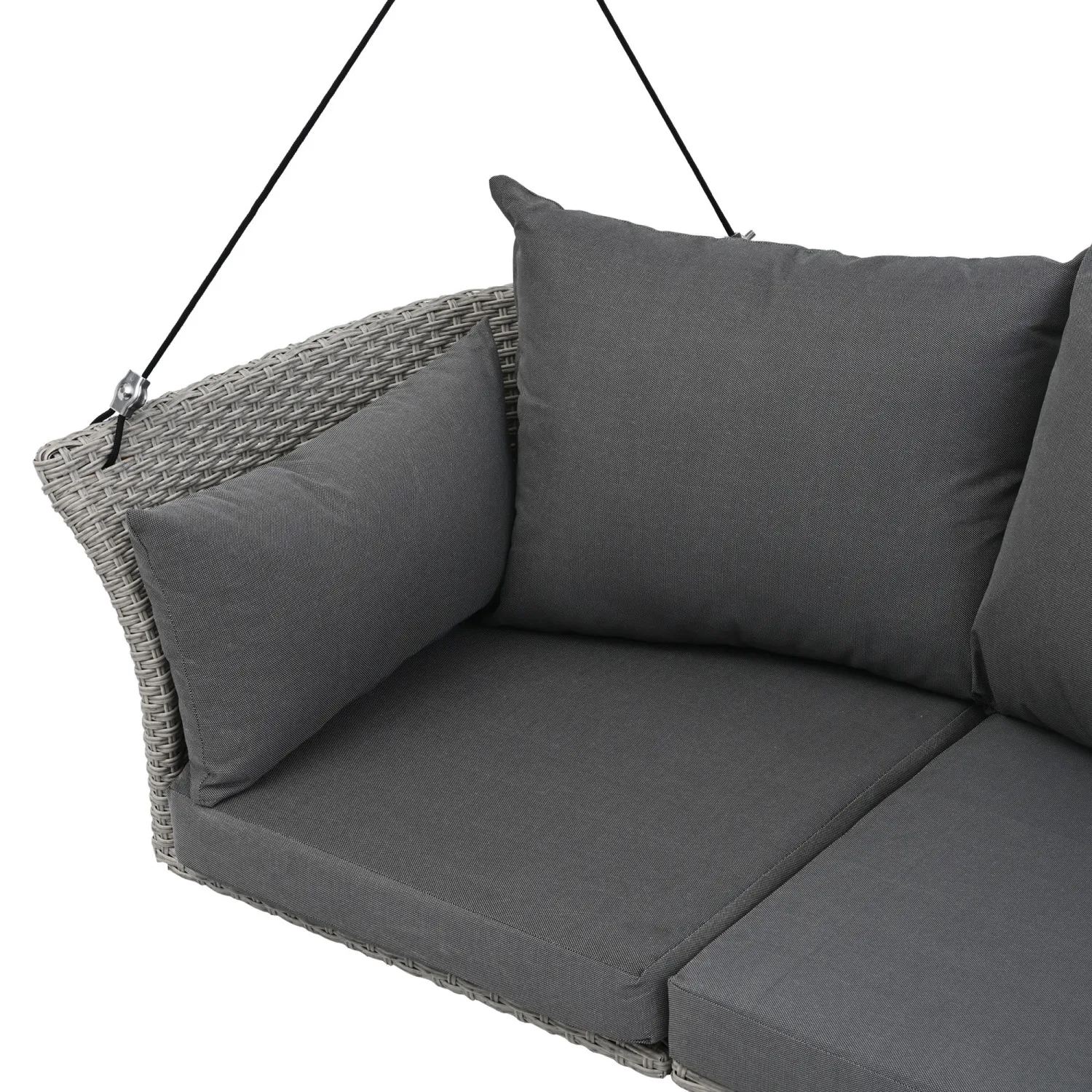 Gray Wicker Hanging Swing Chair with Cushion for 2-Person 6