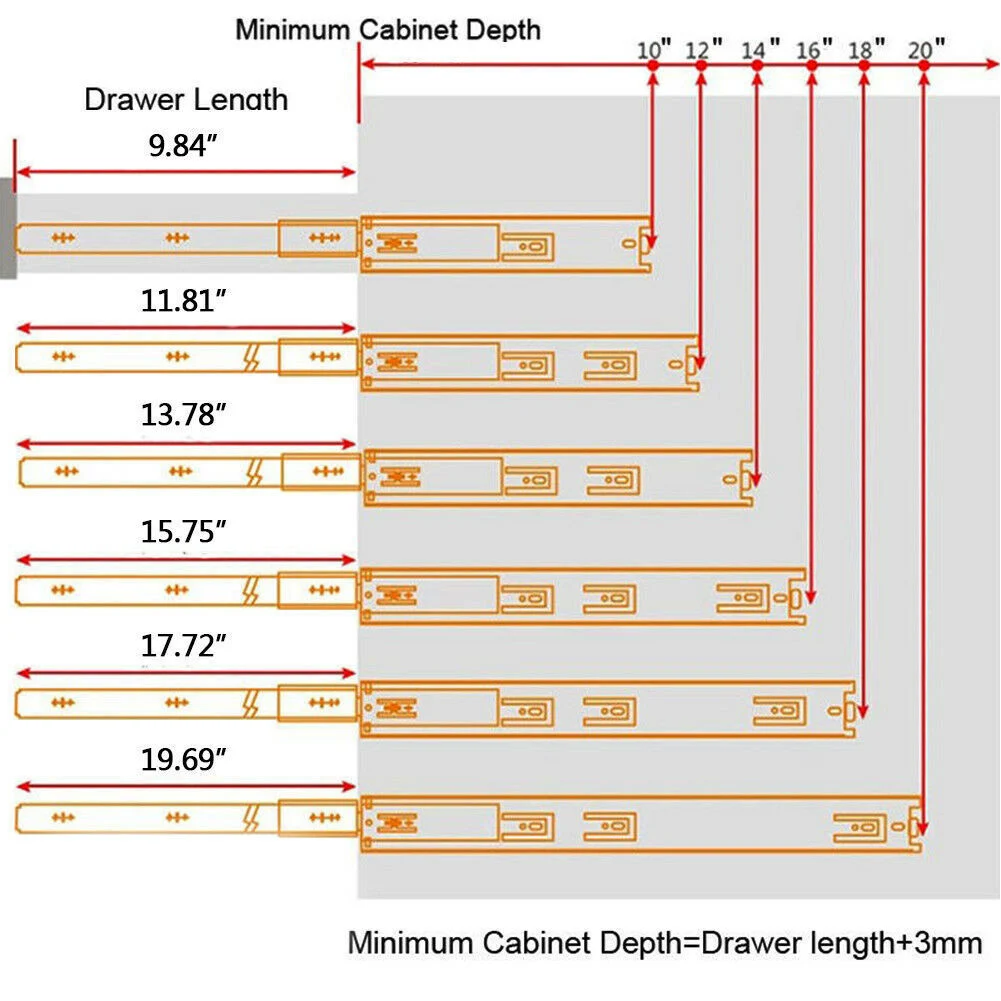 Stainless Steel Thickened Hydraulic Damping Buffer Drawer Slider Silent Three-section Guide Rail 3 Folds Full Extension Bearing