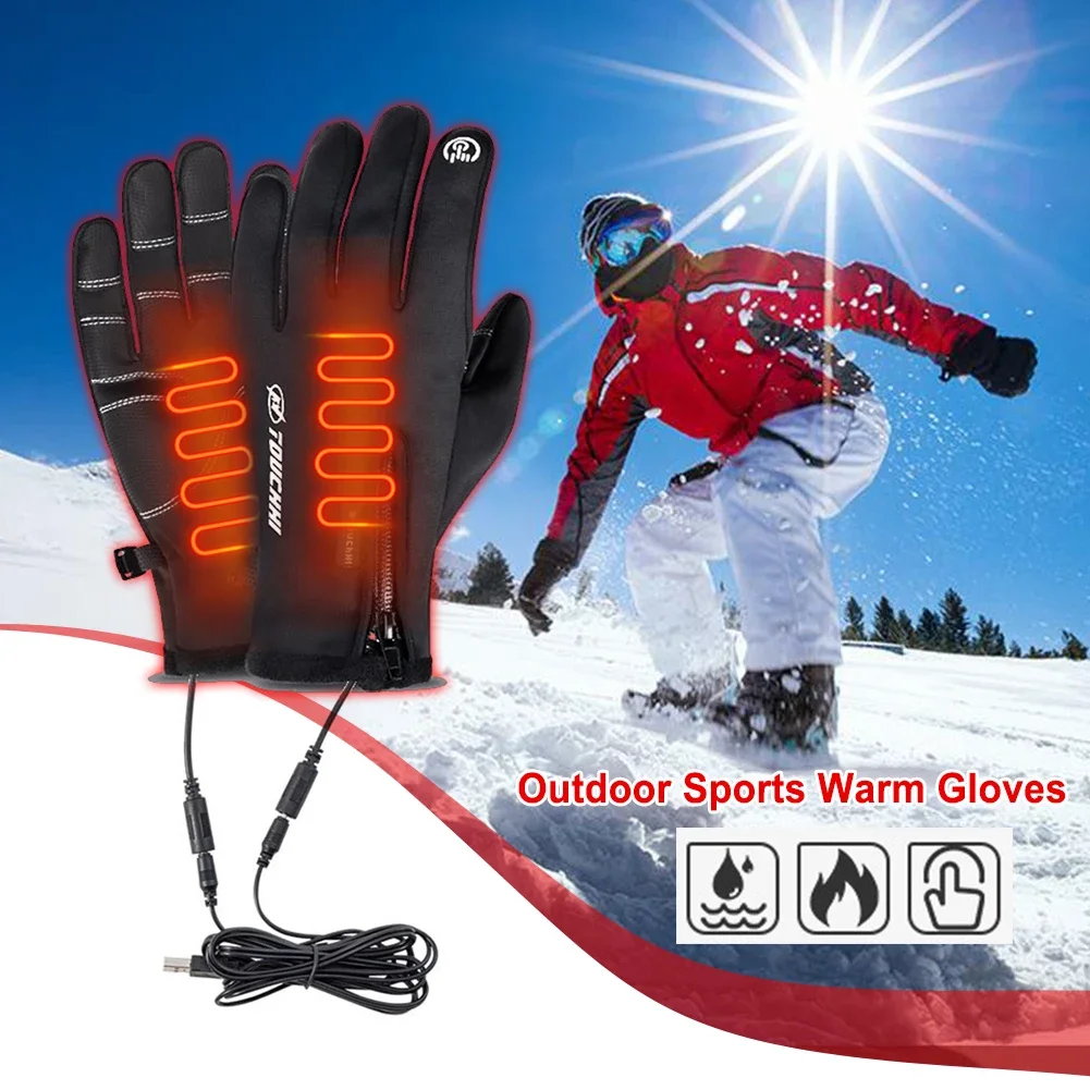 Winter Warm Electric Heated Gloves Nylon Black for Men Women