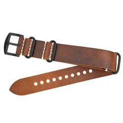 Premium Cracked Leather Cowhide NATO Watch Strap - Long - 22mm (Brown Black buckle)