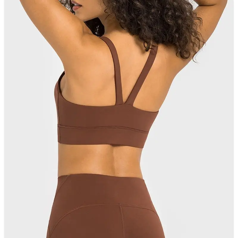 Sexy Solid Color V Women Fitness Bra High-strength Shockproof Sport Tank With Chest Pad Gym Yoga Top Comprehensive Training Jog