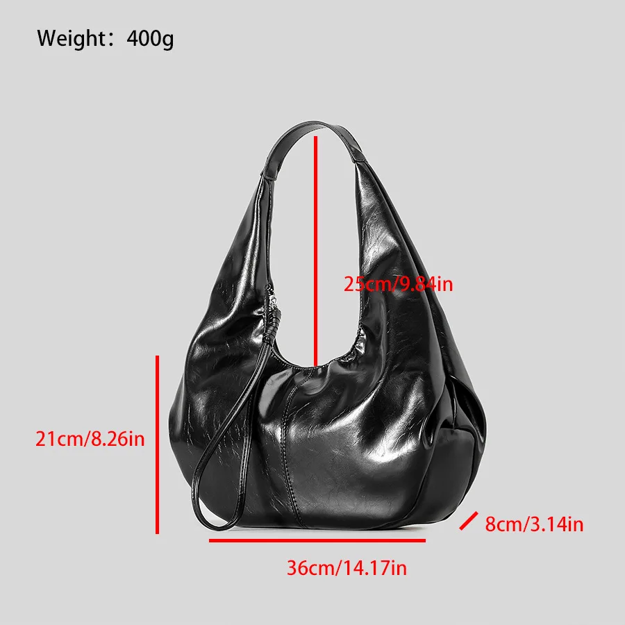 Soft Leather Crescent Shaped Underarm Bag for Ladies with Large Capacity Dumpling Bags Popular Shoulder Bag Retro Motorcycle Bag