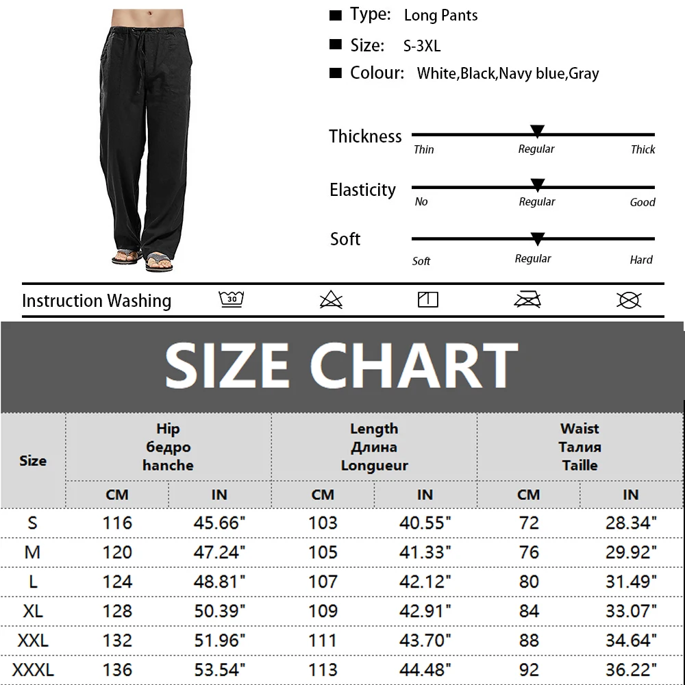 Men's Cotton Linen Pants Loose Cool Casual Long Pants Elastic Waist Long Pant Casual Large Size Streetwear Lightweight Trousers 6