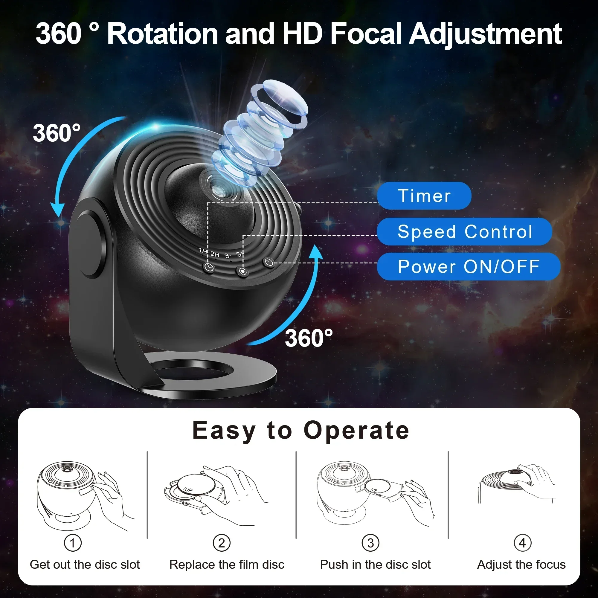 13 in 1 Planetarium Galaxy Projecto Star Projector 360°Rotation Mute Design HD Image Timing for Bedroom Birthday Christmas Decor