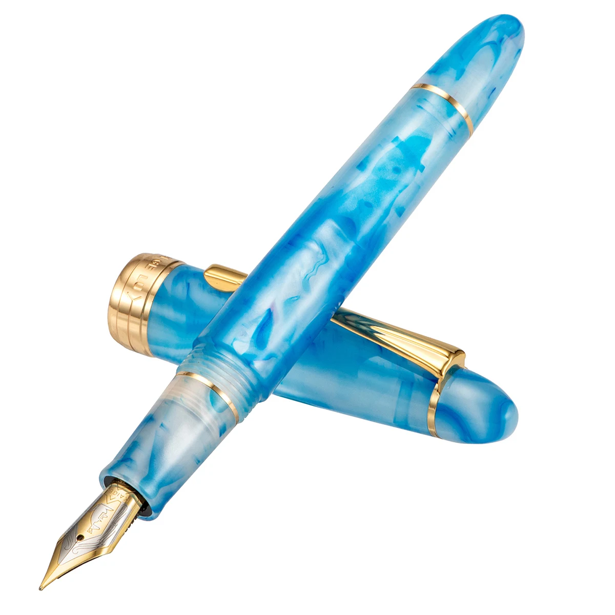 Kaigelu 356 Fountain Pen with Golden Clip EF/F/M Nib, Beautiful Blue White Pattern Acrylic Writing Gift Ink Pen