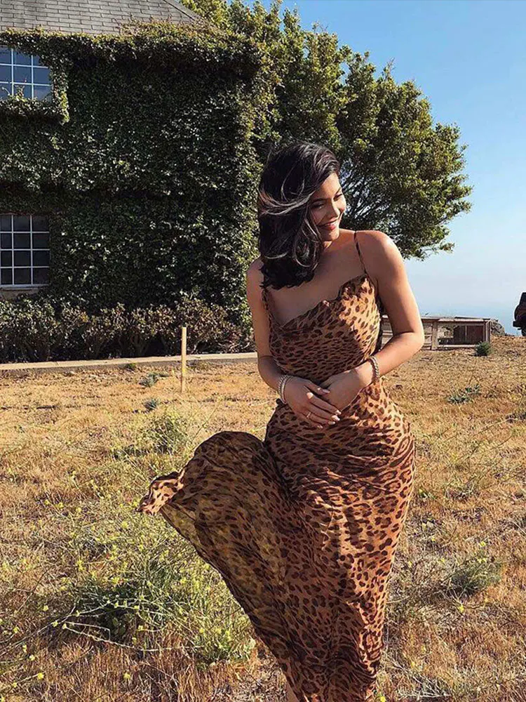 

Women Sexy Backless Leopard Print Maxi Dress Lady Off Shoulder Sleeveless Halter Long Dresses Nightclub Party Vestidos 2024 NEW