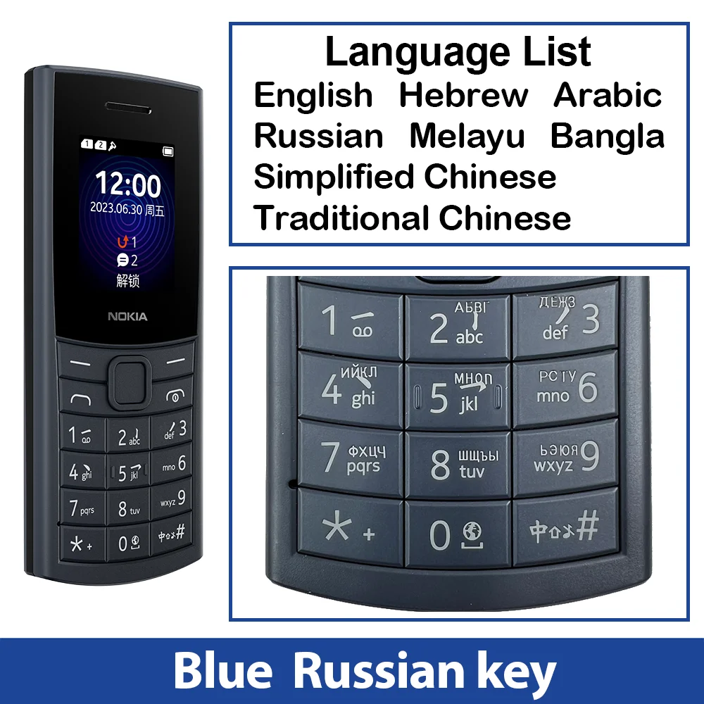 Teléfono Nokia 110 4G original versión 2023 con funciones, 1,8", doble SIM, Bluetooth 5.0, radio FM, batería de 1450 mAh, teléfono resistente con botones
