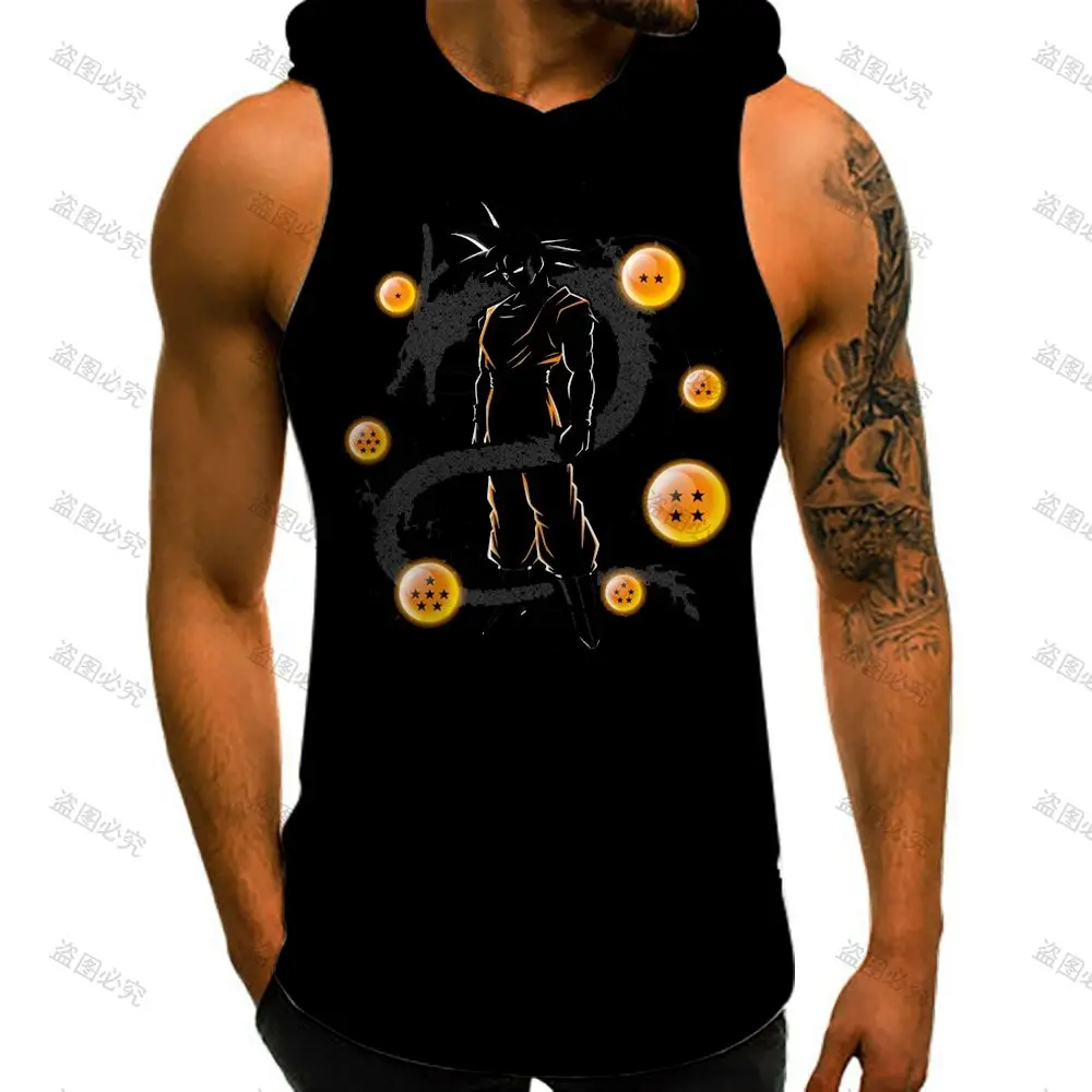 Sleeveless Shirts Vest With Hood 2023 Tank Tops Dragon Ball Z Harajuku Style Goku T-shirts Gym High Quality Men Top Y2k Fashion