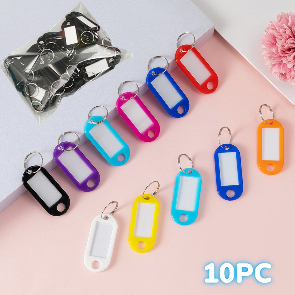 10pcs Colorful Plastic Tags Key Chains Luggage ID Label Name Tags With Split Ring Hotel Number Classification Card DIY Keychain