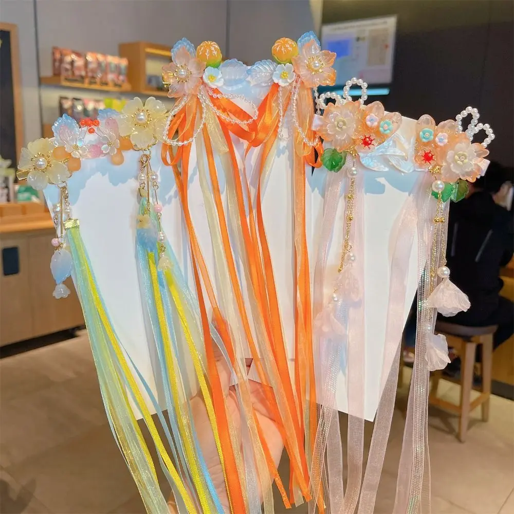 Flowers Girls Ribbon Hair Clips Sweet Pink Orange Yellow Children Hairpins Antique style Hairpins Barrette