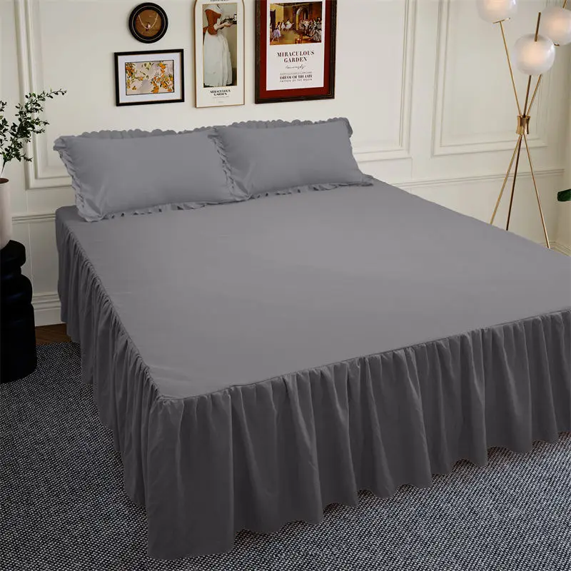 SolidColorBedSkirtRuffledBedSkirt1pcsCoverBedroomBedCover