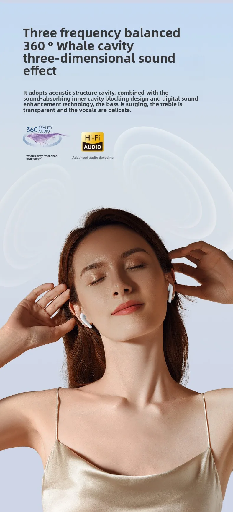 Wireless Bluetooth Headphones 5.3 half-in-ear, large-capacity, long-lasting ster