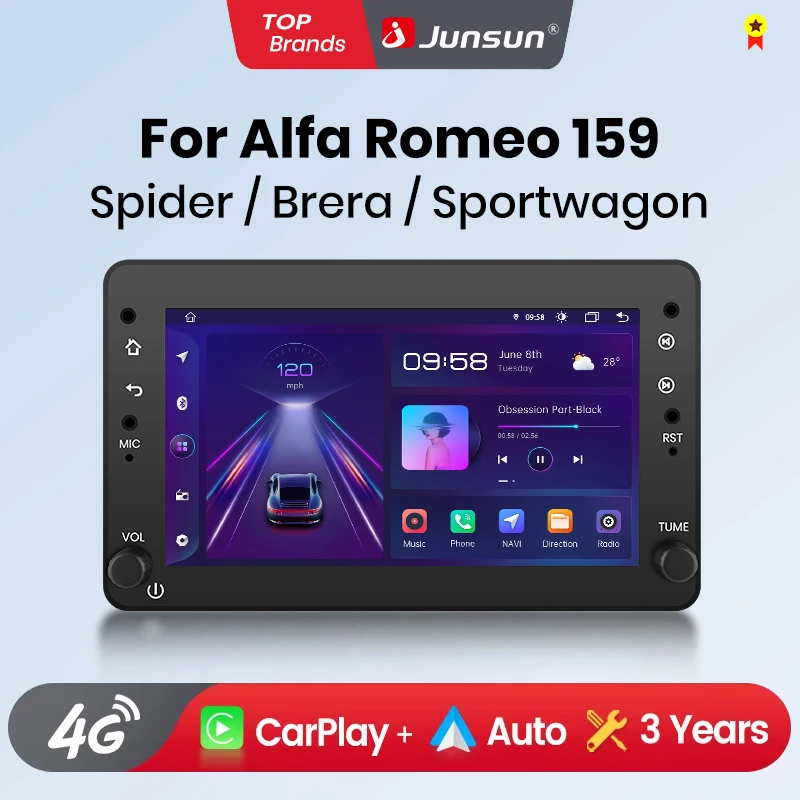 Junsun 4G CarPlay Android14 Auto Car Radio for Alfa Romeo 159 Brera Spider Sportwagon GPS Intelligent Systems Stereo Multimedia