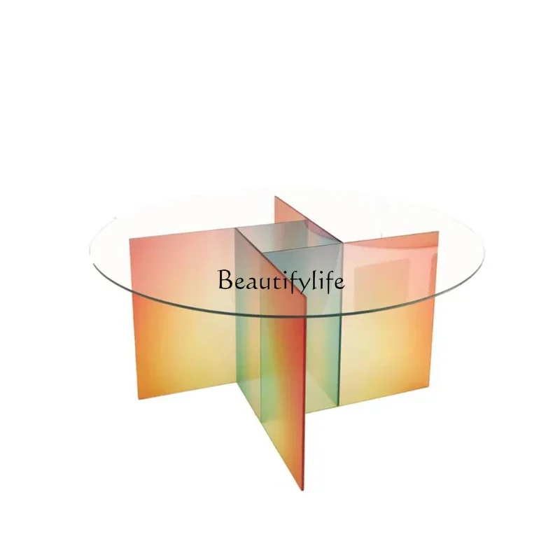 

Modern Minimalist Design Color Acrylic Tea Table round Small Apartment