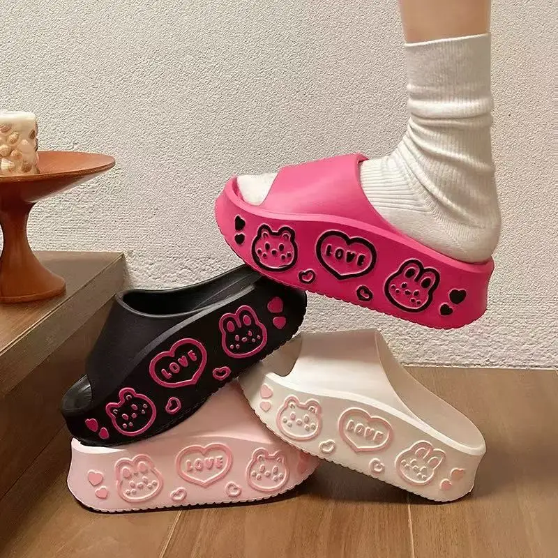 Fashion Print Soft Wedge Slippers Women Summer Thick Sole Cloud Slides Woman Sandals Beach Non-slip Chunky Platform Sandals