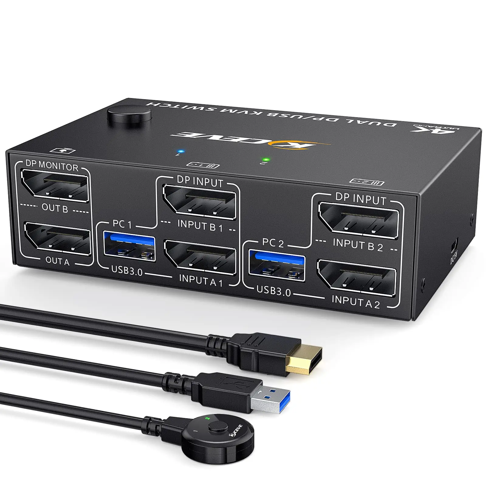 KVM Switch Dual Monitor DisplayPort ,2 in 2 Out DP 1.4 KVM Switch, 4 USB3.0  for 2 Computers, Back nward Compatible DP1.2