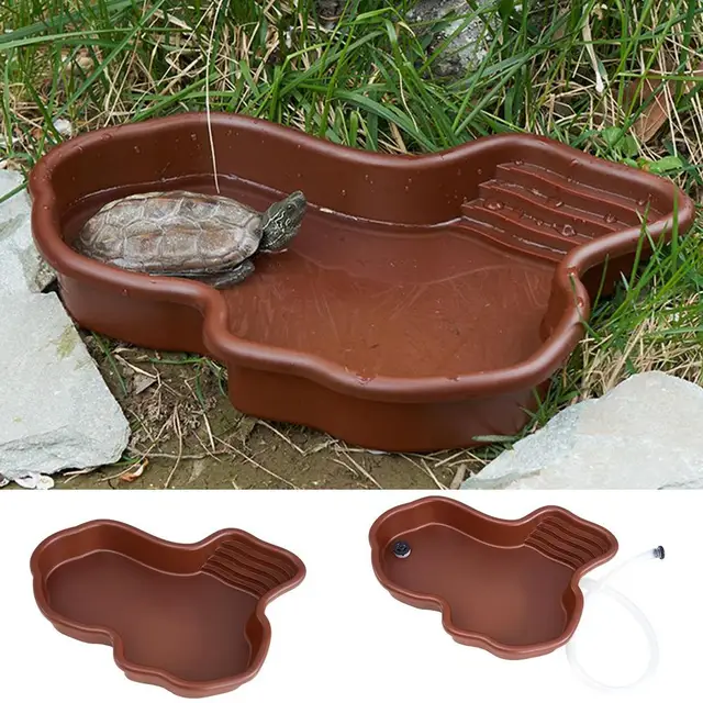 Tortoise Bath Dish Model C Anti-Slip Ramp Water Dish With Drain And Basking Platform For Reptiles Backyard Balcony~p162689851