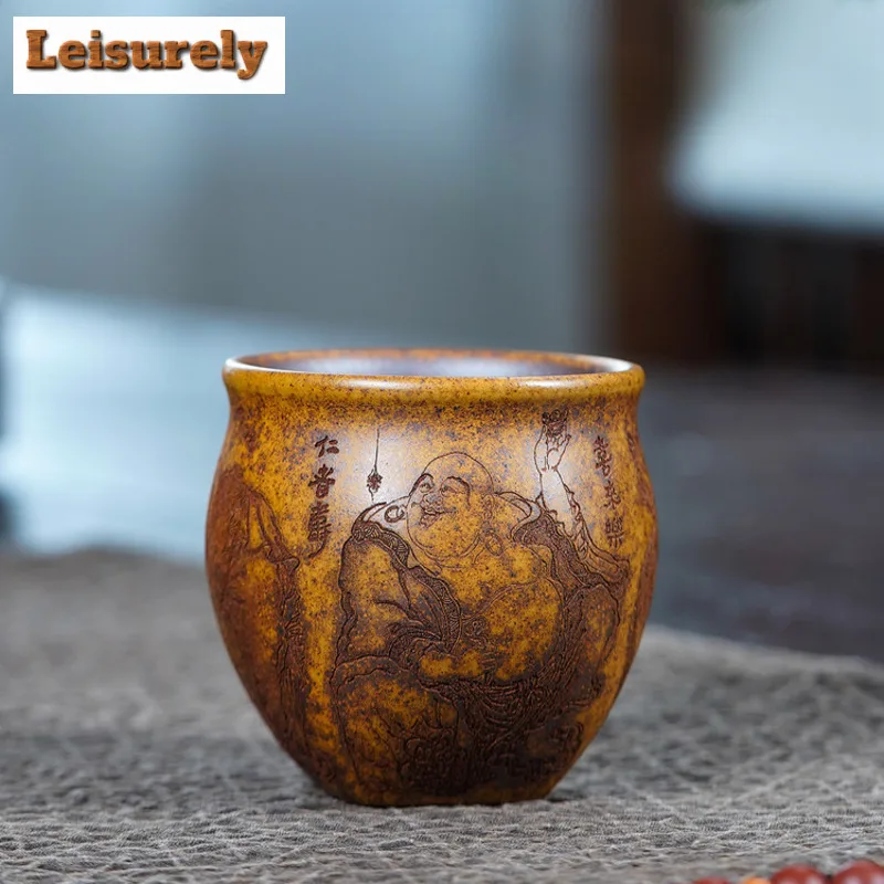 210ml Yixing Zisha Four Gods of Wealth Teacup Aesthetic Tea Bowl Single Cups Tea-tasting Smelling Cup Chazhan Master Cups Cha