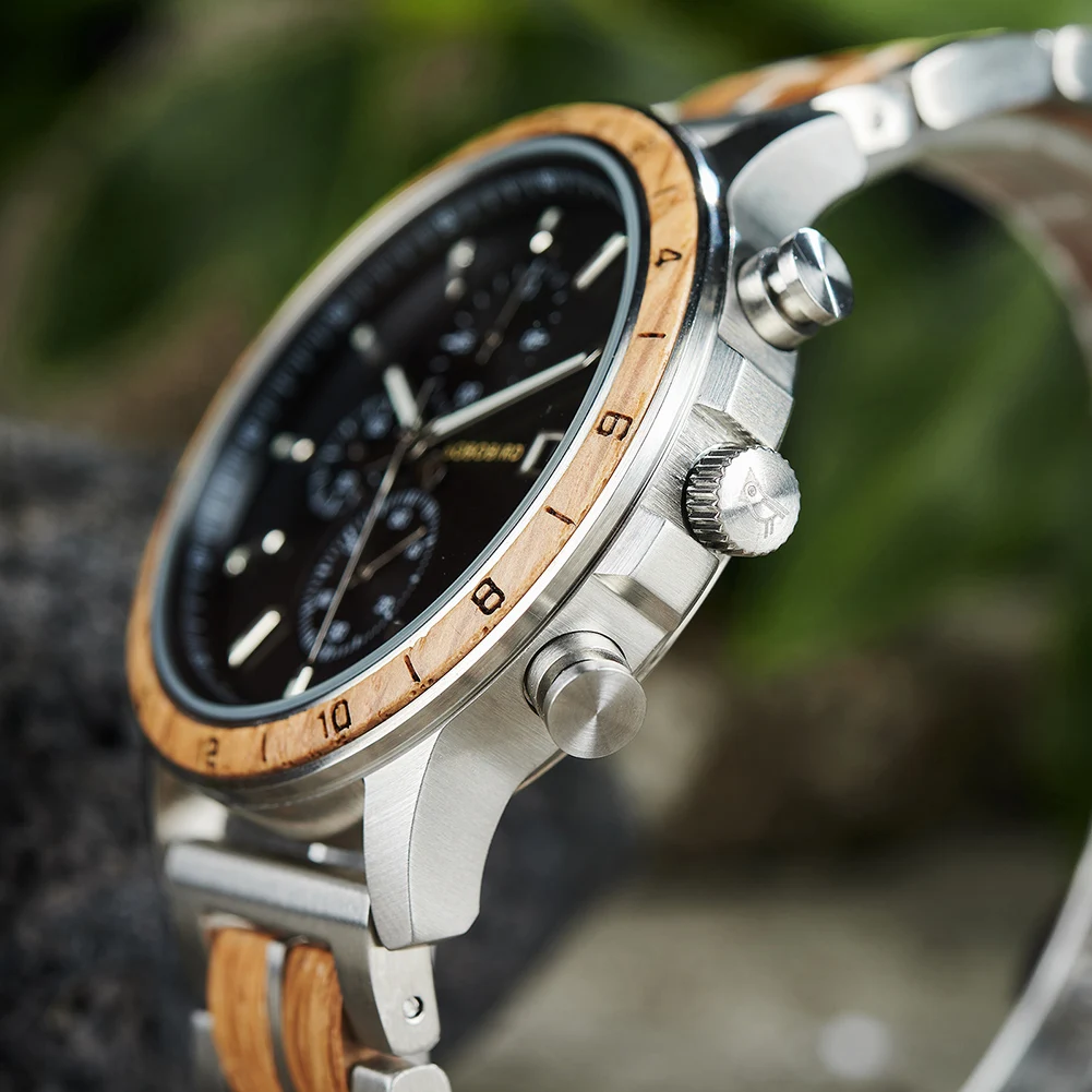 BOBO BIRD Men's Wooden Watch Japanese Movement New Top Fashion Quartz Wristwatch Chronograph Military Timepieces Custom Gift Box
