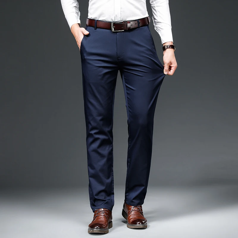 New 2024 Men's Bamboo Fiber Casual Pants Classic Style Business Fashion Khaki Stretch Cotton Trousers Male Brand Clothes 5