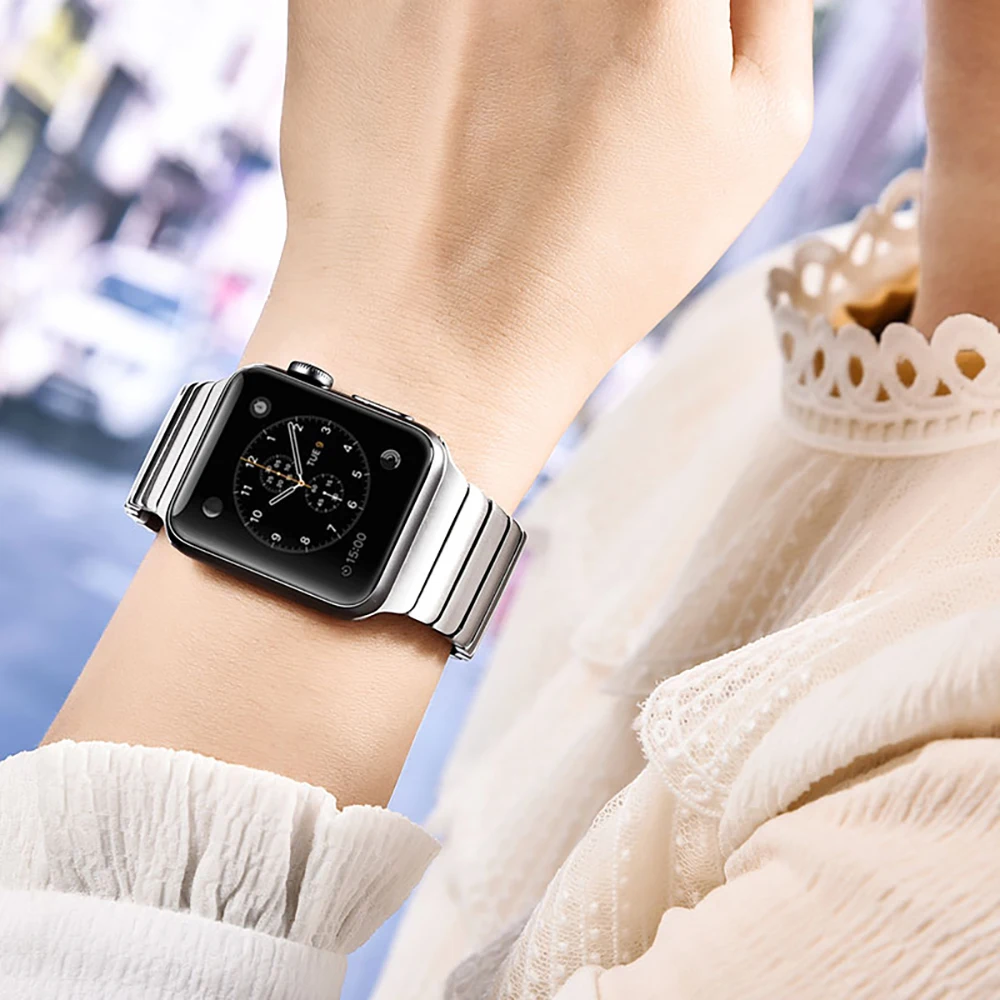 

Ремешок из нержавеющей стали для Apple watch band 44 мм 40 мм 42 мм 38 мм, регулируемый браслет с кнопками для iwatch Series 6 5 4 SE