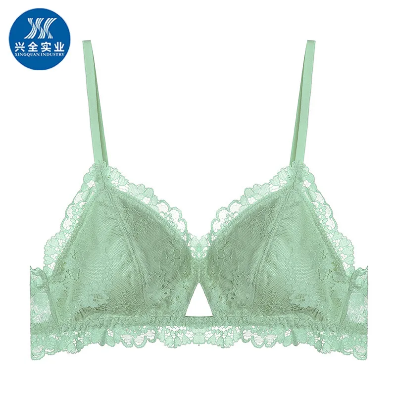 

Japanese women's sexy back double-breasted button-free underwear lace bra French bralette cut-out 8784