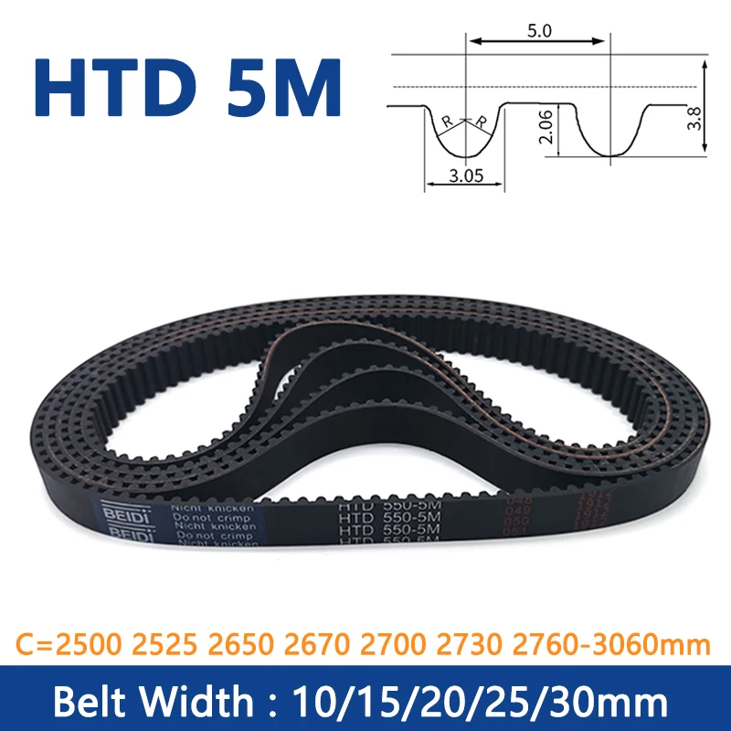 

1pc HTD 5M Timing Belt C=2500 2525 2650 2670 2700 2730 2760-3060mm Width 10 15 20 25 30mm Rubber Closed Loop Synchronous Belt