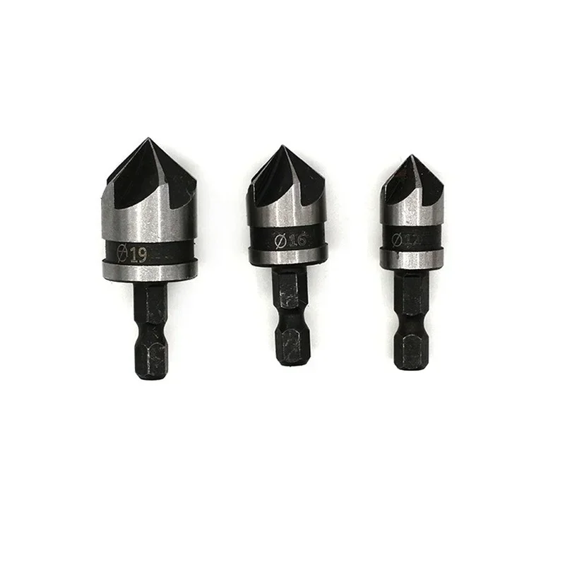 

1pcs 82Degrees Chamfer Drill Bit Set 12/16/19mm 5Flute Woodworking Drill Bit Cutter Countersink Drill Bit Set Metal Drilling