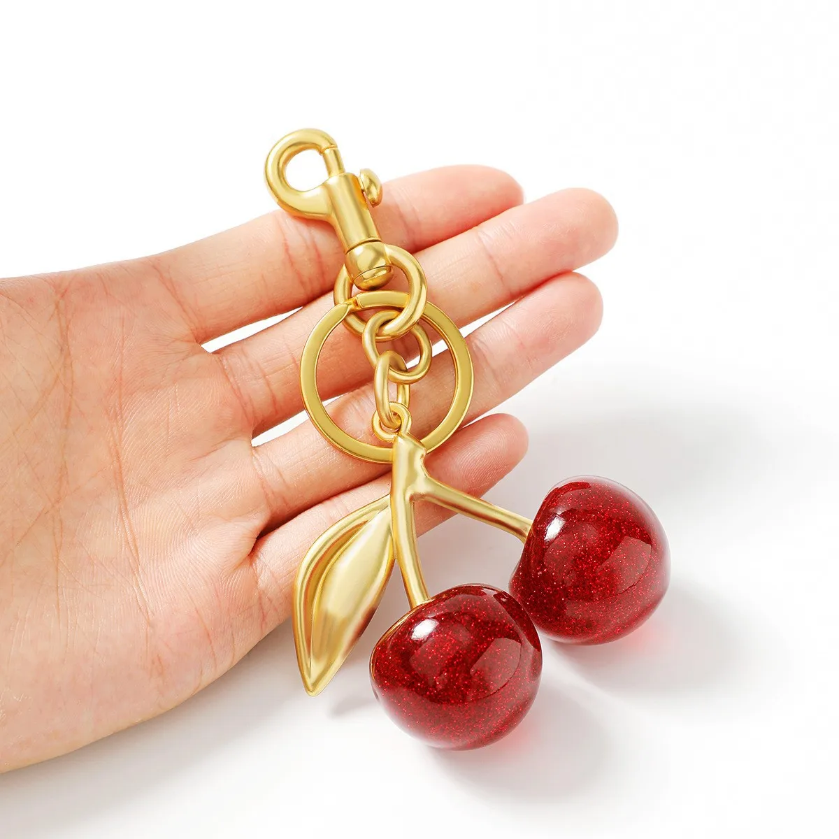 Adorno De Piel Con Forma De Cereza Para Bolso: Llavero Colgante