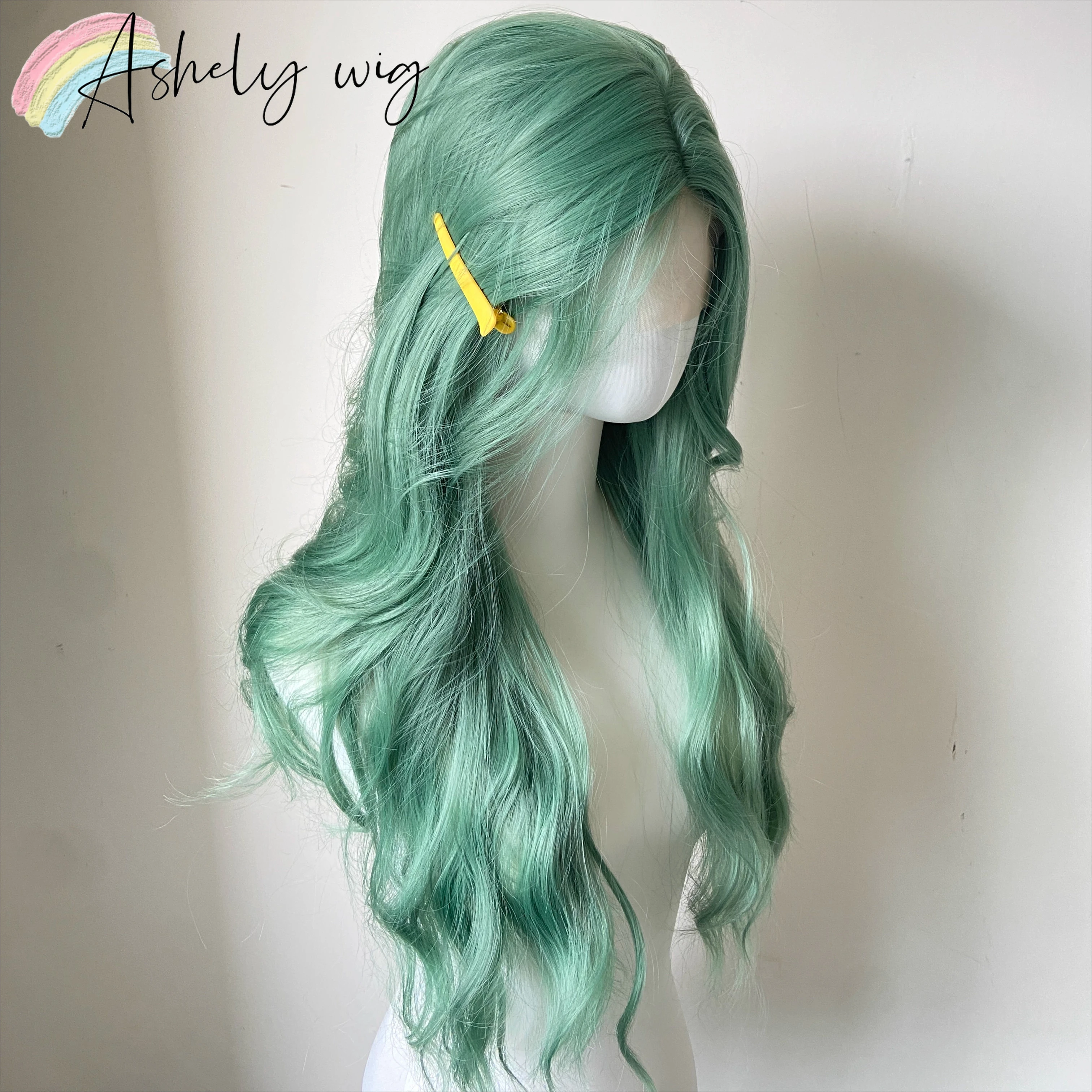 Ashely Green Body Wave Lace Front Wig 26inch 13*4 Synthetic Lace Front Wig for Women Long Curly Hair Wigs for Cosplay  통가발
