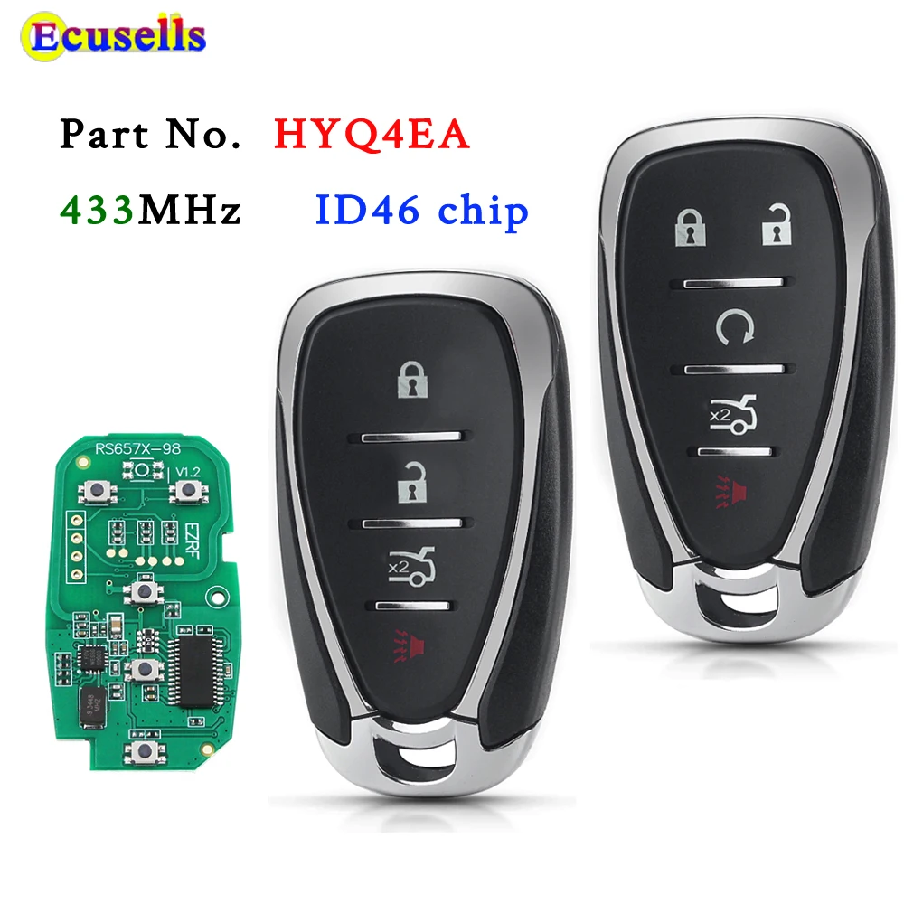 Smart 4 5 Button Remote Key Fob 433MHz with ID46 Chip For Chevrolet Camaro Equinox Cruze Malibu Spark HYQ4EA with Emergency Key car remote key car key