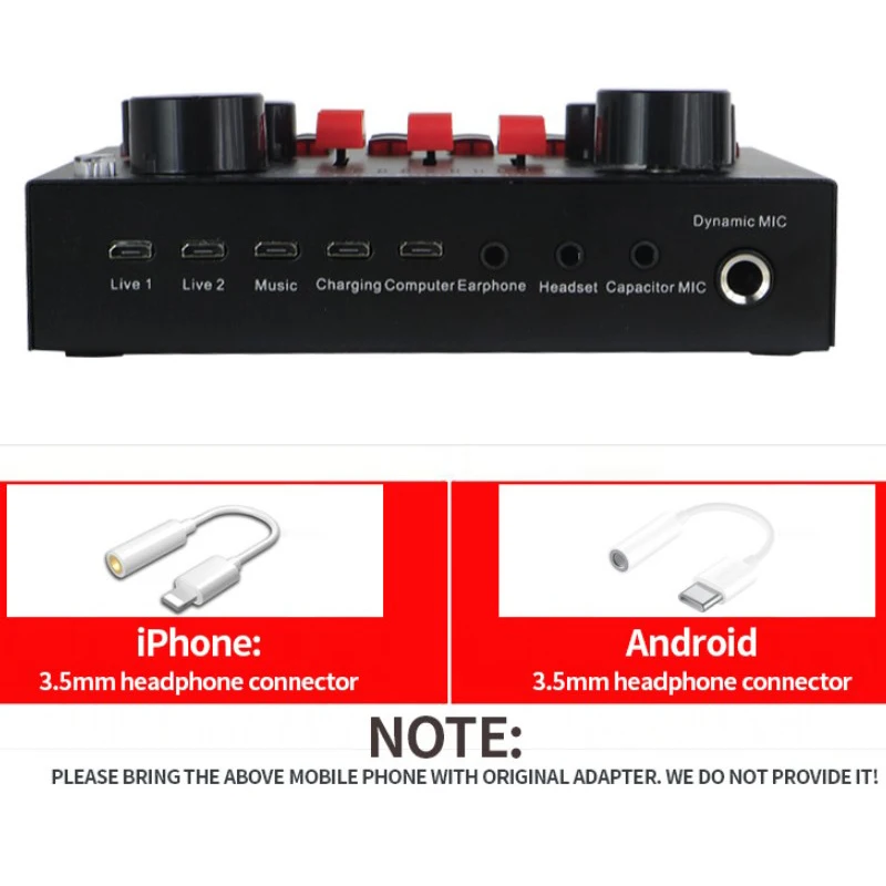 클리어 외장 USB V8s 휴대폰 마이크, 웹캐스트 라이브 사운드 카드, 모바일 컴퓨터 오디오 인터페이스용