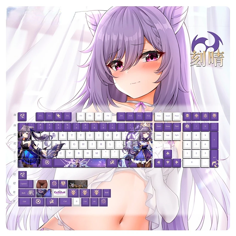 Genshin Impact-keycaps Temáticos de Personagens Ganyu Klee Cap Teclado do Jogo Perfil Cereja 129 Teclas Pbt Keycap Teclado Mecânico - Imagem 5