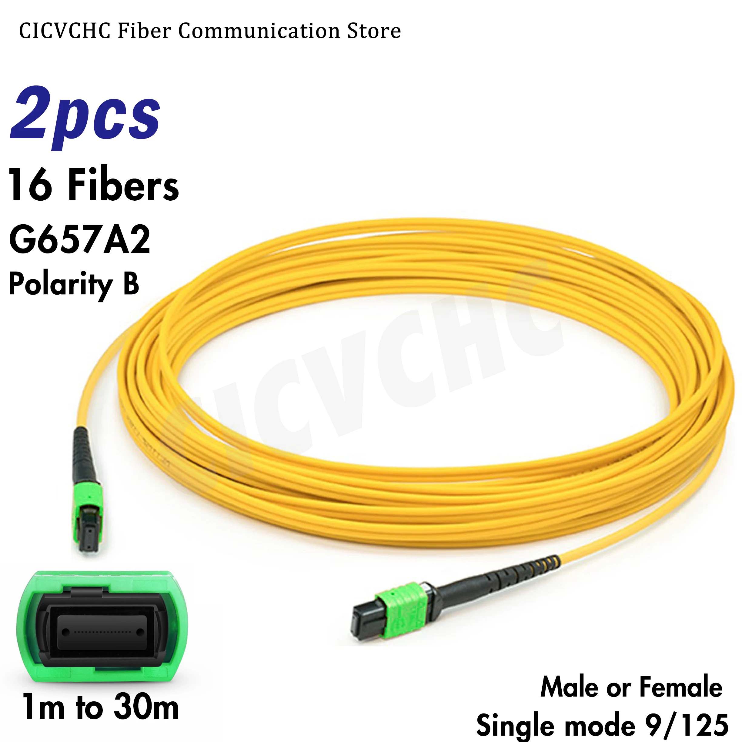 2pcs 16 Fibers MPO/APC-MPO/APC-SM-OS2-Patchcord-Standard Loss-Polarity B-3.0mm cable-1m to 30m