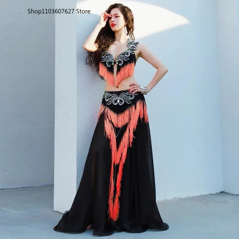 

Belly Dance Set Diamond-Studded Tassel Bra Long Skirt Performance Clothes Suit Women Oriental Dancewear Competition Clothing