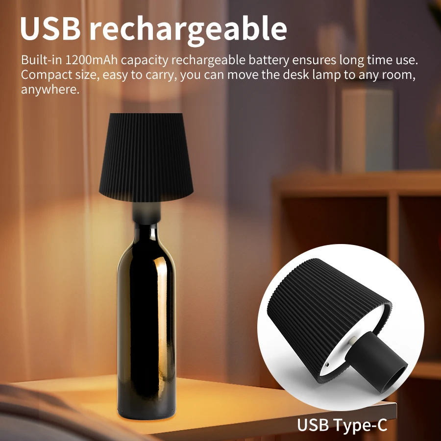 LED Table Lamp Wine Bottle Lamp Removable Desk lamp 3 Color Adjustable Charging Decoration for Bar Cafe Atmosphere Night Light table lamp bottle lamp