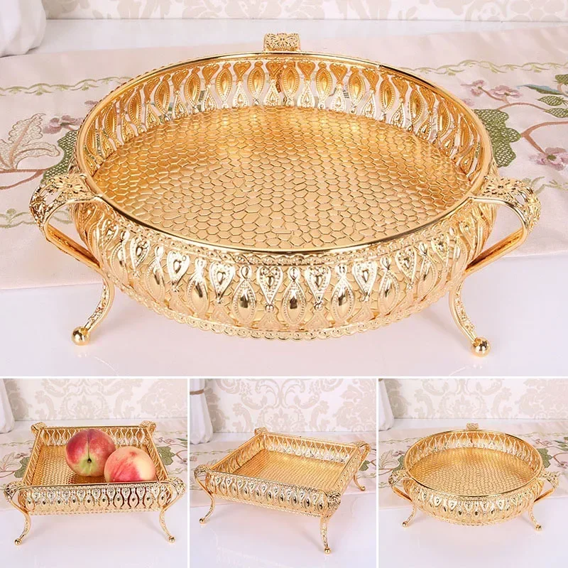 Tray Fruit Creative Vintage Gold Round Square Multi-Function Metal Snack Home Storage Plate Tablewear storage tray kitchen tray