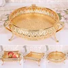 Creative Vintage Gold Fruit Tray Golden Round Square Fruit Plate Multi-Function Metal Snack Home Storage Plate Tablewear 2